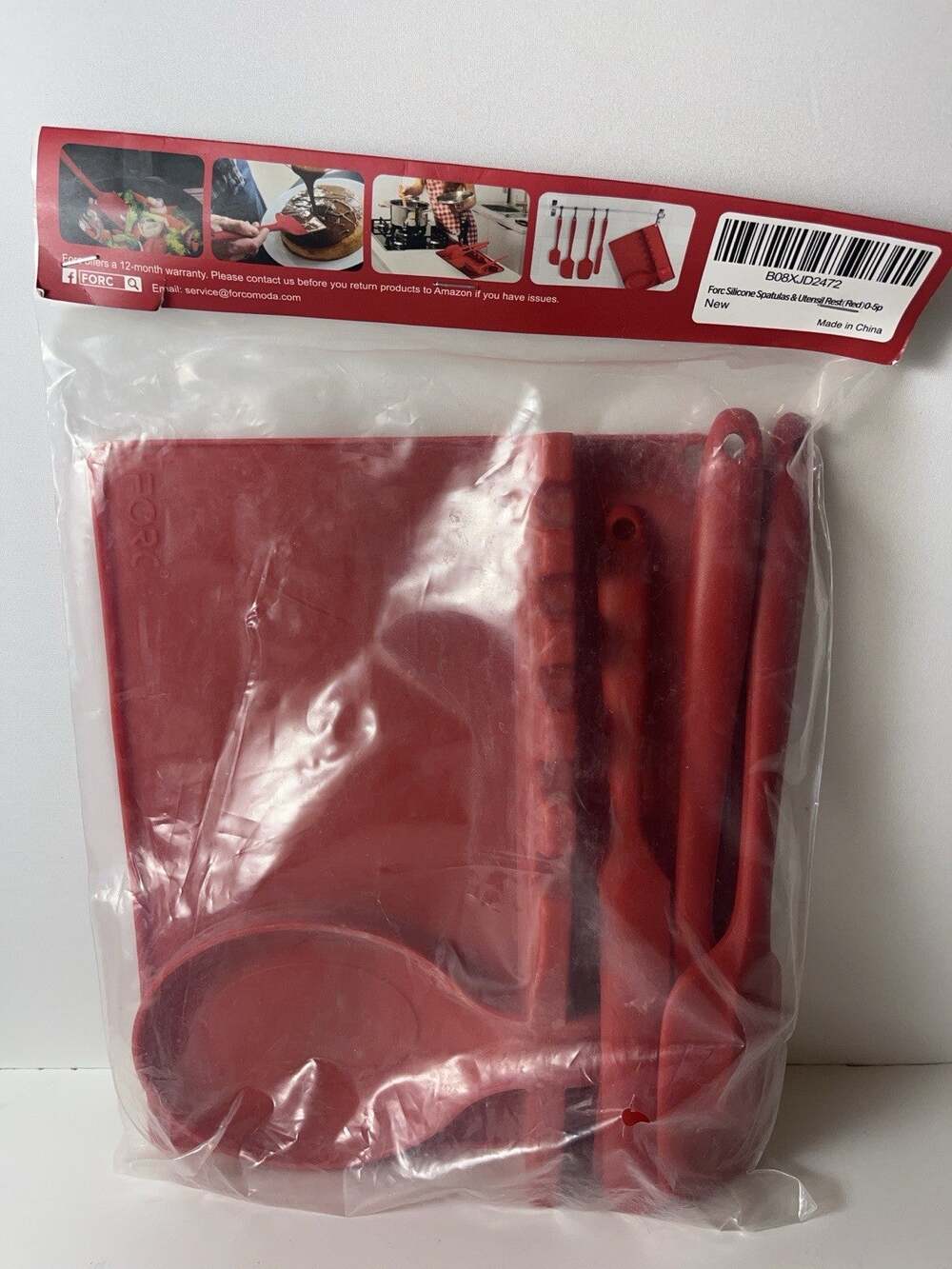 FORC Silicone Spatula Set with Spoon Rest Red BPA Free Heat Resistant 5 Pack